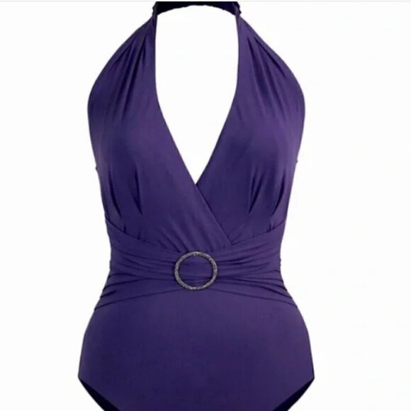 Amoressa by Miraclesuit NWT Women’s Purple Oil Slick Drake One-Piece Swimsuit 8 - Picture 4 of 16